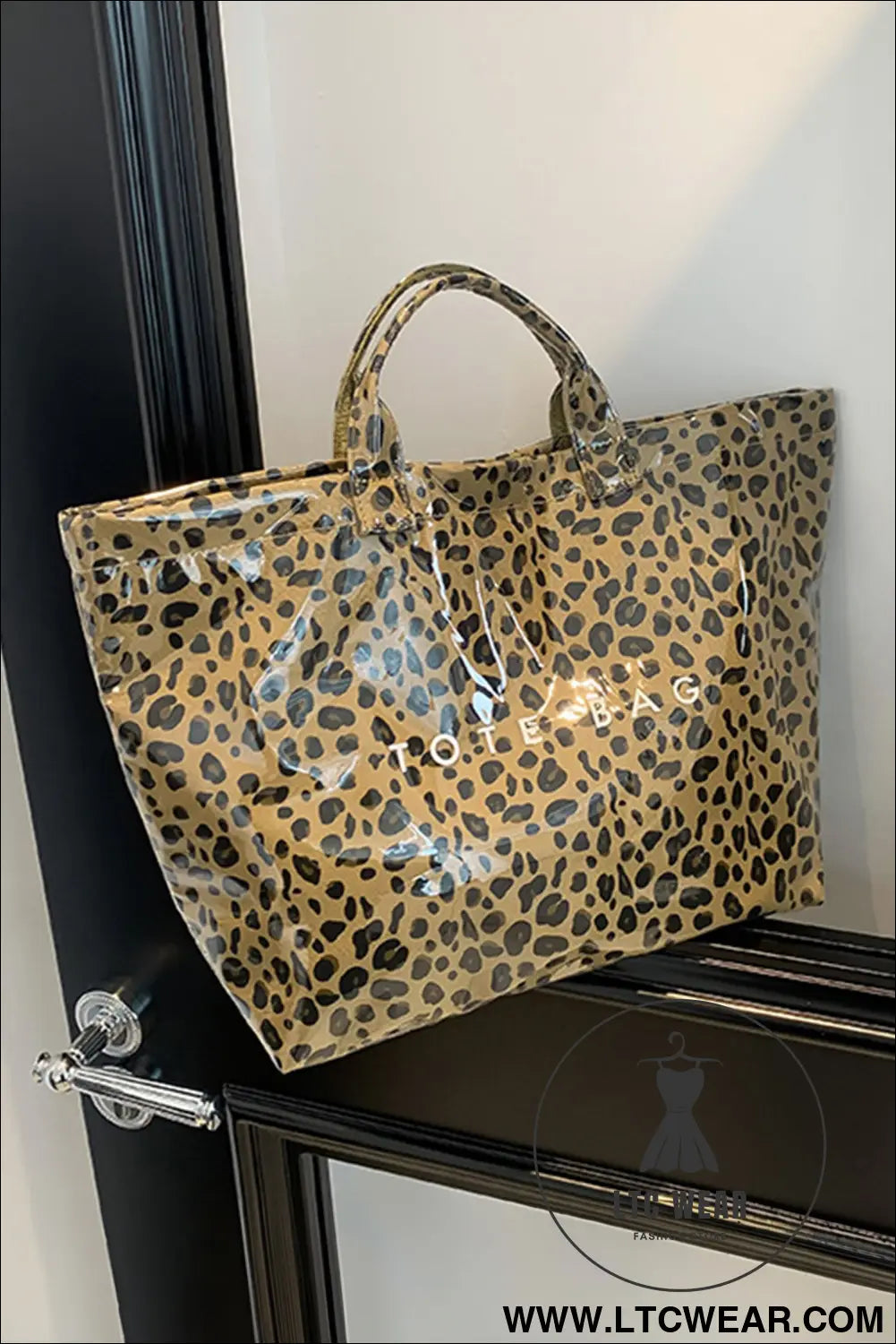 Brown leopard pu leather water proof tote bag - brown / one size / 95% pu + 5% alloy - handbags