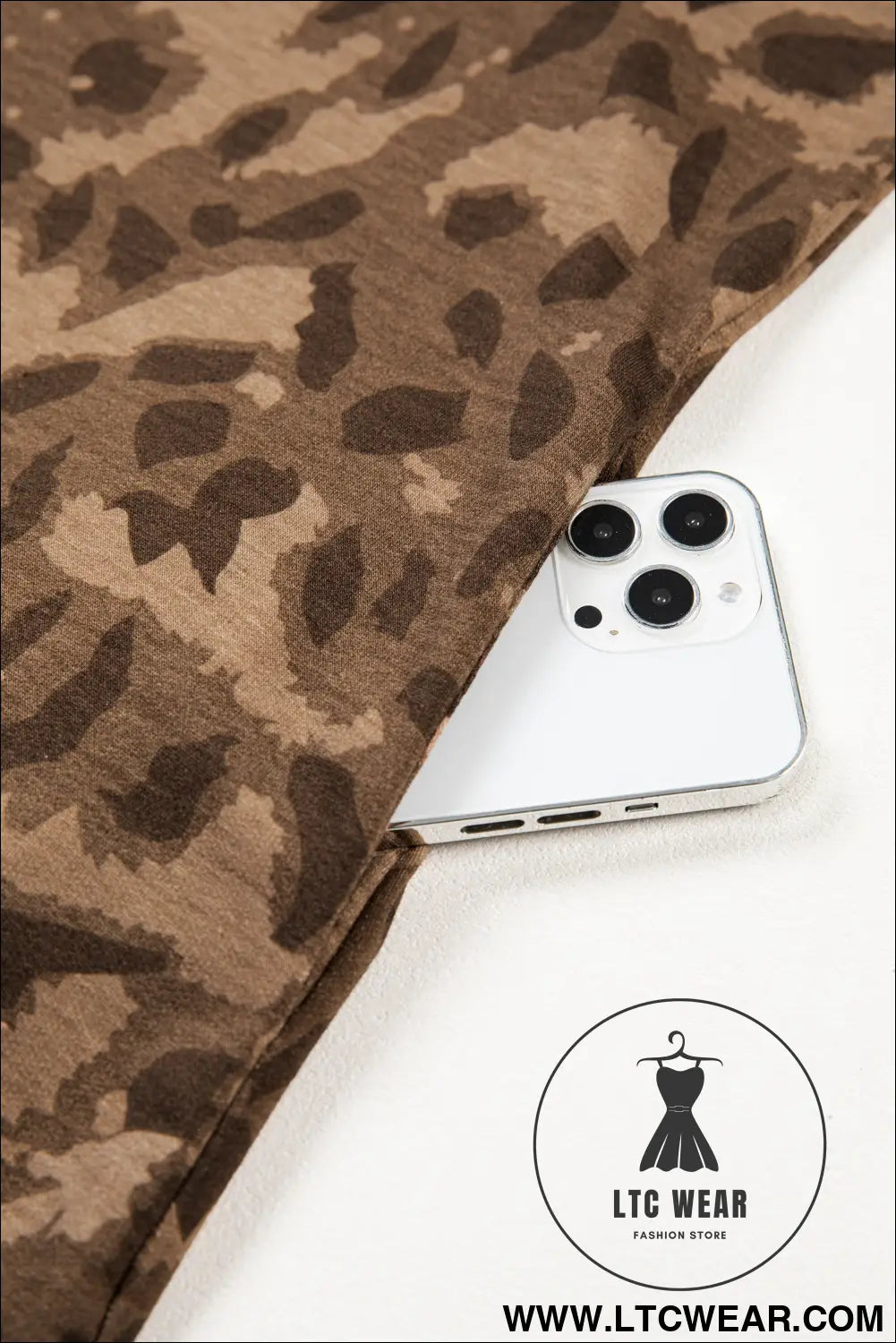 Brown Loose Contrast Striped Accent Leopard T Shirt Mini Dress with Pockets - L.T.C Wear Online Fashion Store