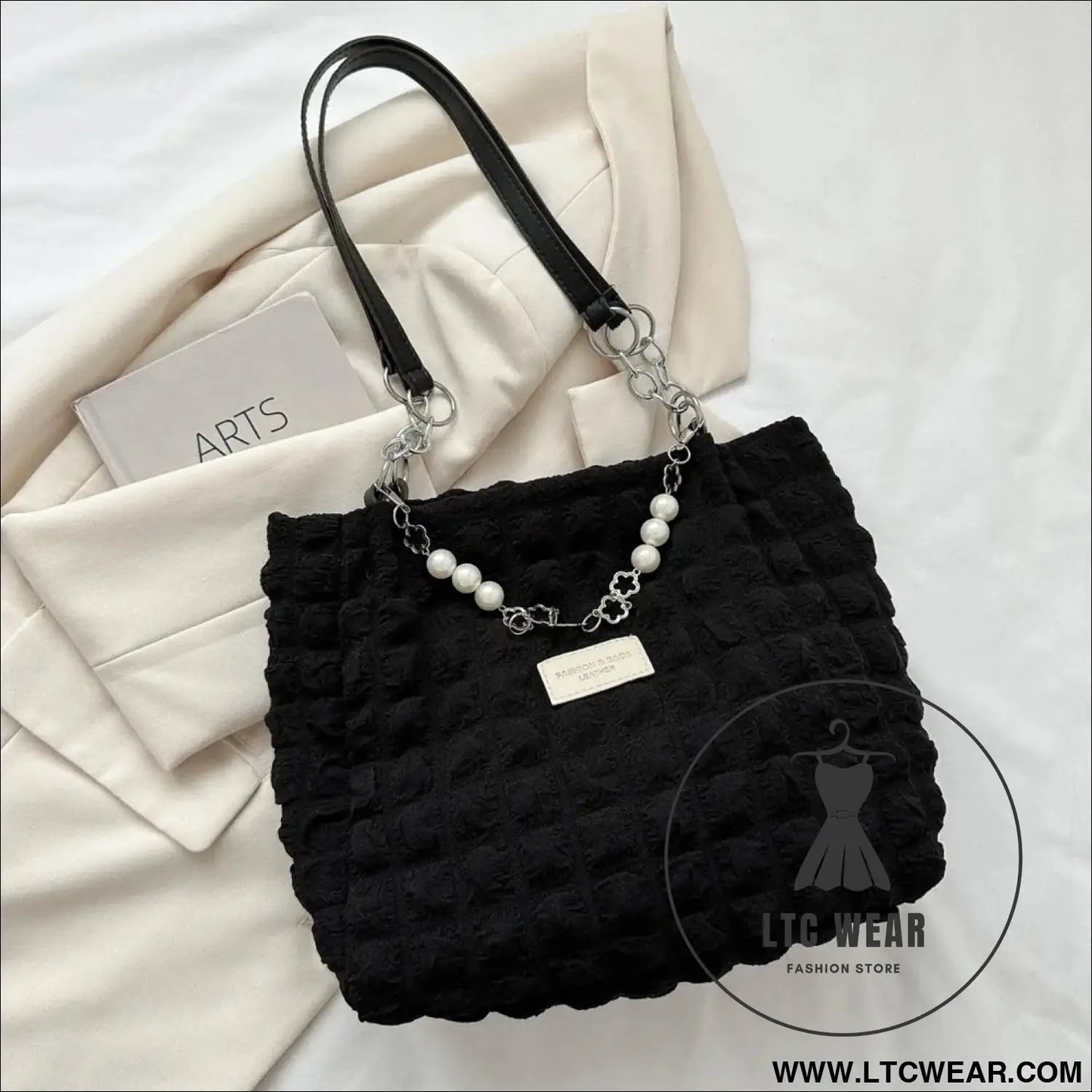 Bubble textured tote bag - black / one size