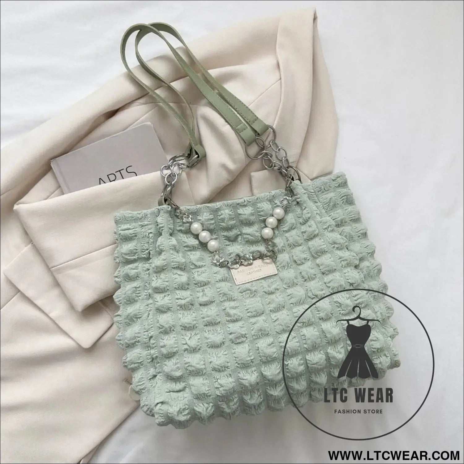 Bubble textured tote bag - light green / one size