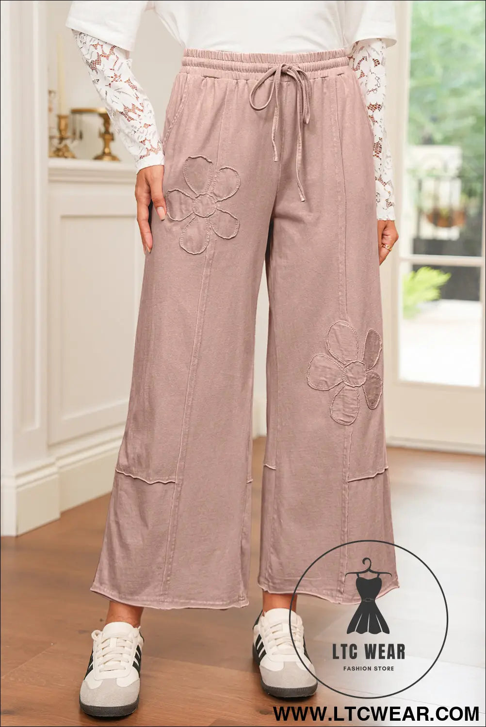 Buckskin flower patch mineral washed cropped wide leg pants - buckskin / 2xl / 100% cotton - pants & culotte