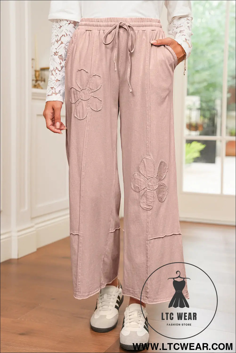 Buckskin flower patch mineral washed cropped wide leg pants - pants & culotte