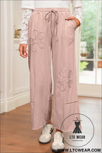 Buckskin flower patch mineral washed cropped wide leg pants - pants & culotte