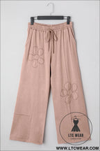Buckskin flower patch mineral washed cropped wide leg pants - pants & culotte