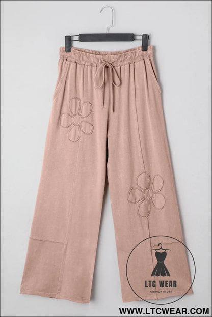 Buckskin flower patch mineral washed cropped wide leg pants - pants & culotte