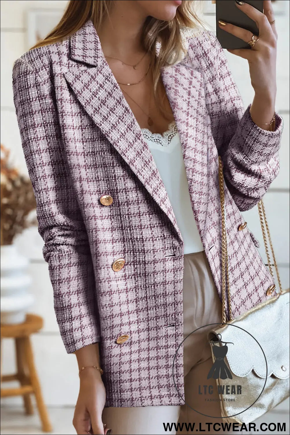 Burgundy elegant tweed plaid blazer - burgundy / 2xl / 97% polyester + 3% elastane - blazers