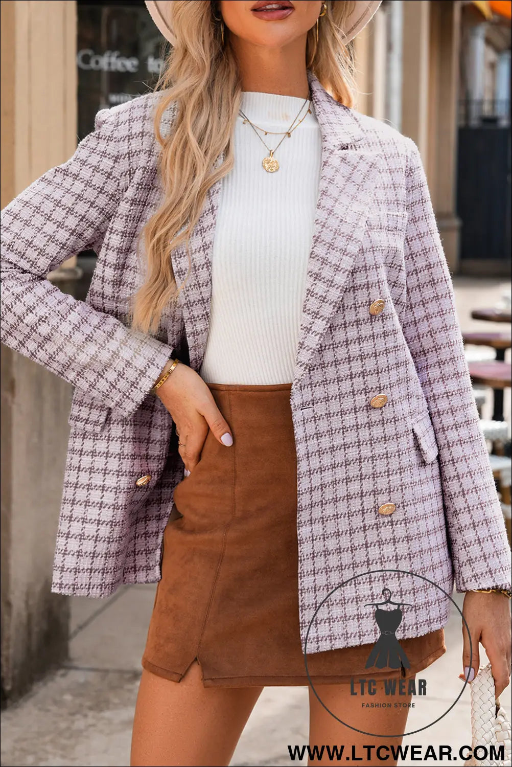 Burgundy elegant tweed plaid blazer - blazers