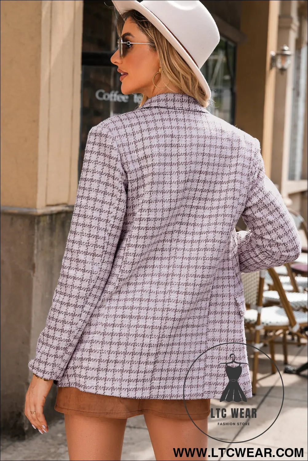 Burgundy elegant tweed plaid blazer - blazers