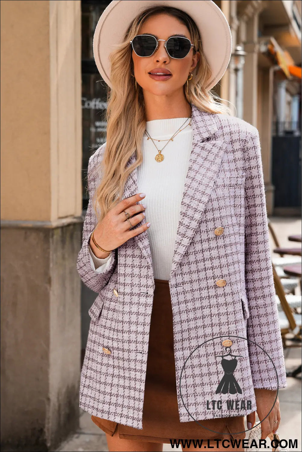 Burgundy elegant tweed plaid blazer - blazers