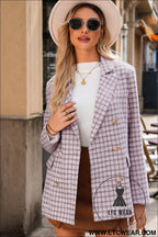 Burgundy elegant tweed plaid blazer - blazers