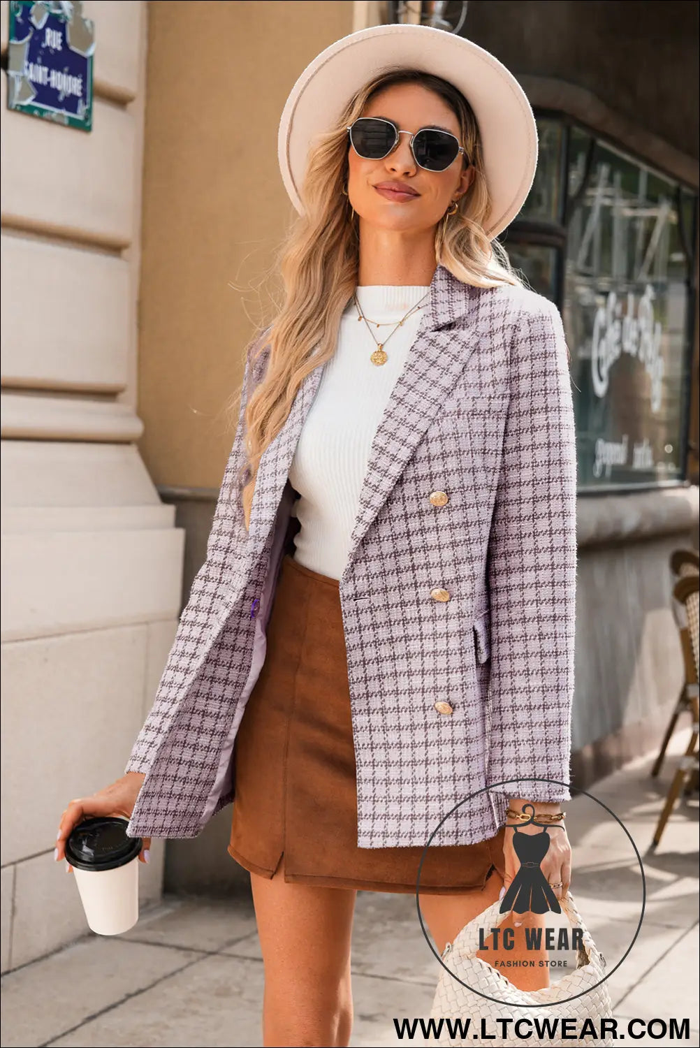 Burgundy elegant tweed plaid blazer - blazers