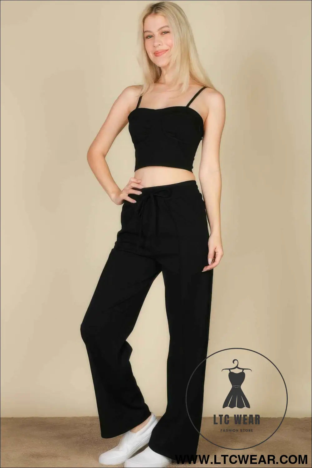Bustier Crop Cami Top & Slant Pocket Straight Pants