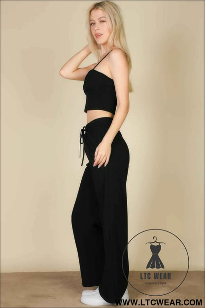 Bustier Crop Cami Top & Slant Pocket Straight Pants