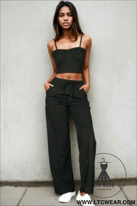 Bustier Crop Cami Top & Slant Pocket Straight Pants