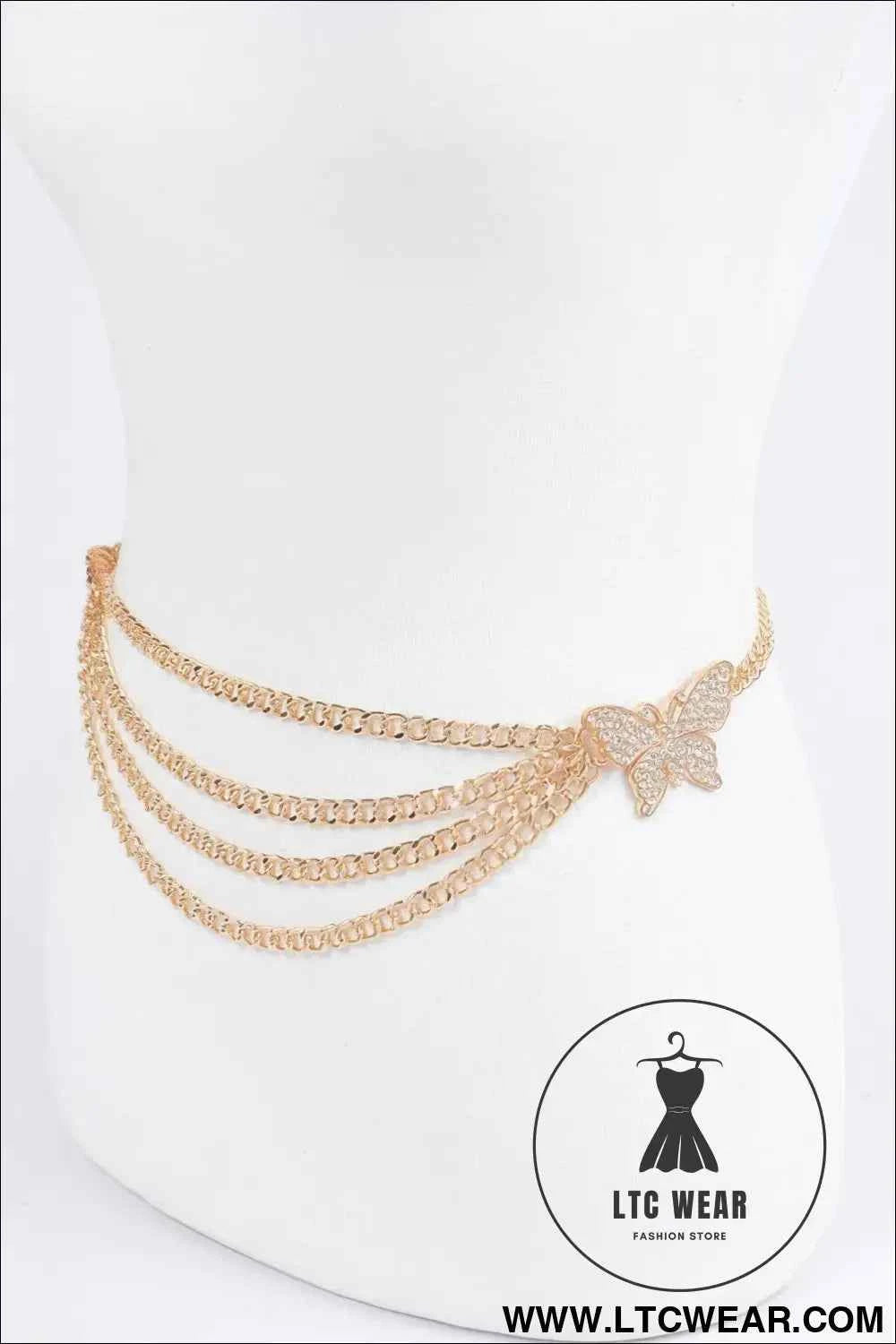 Butterfly Buckle Layered Chain Belt