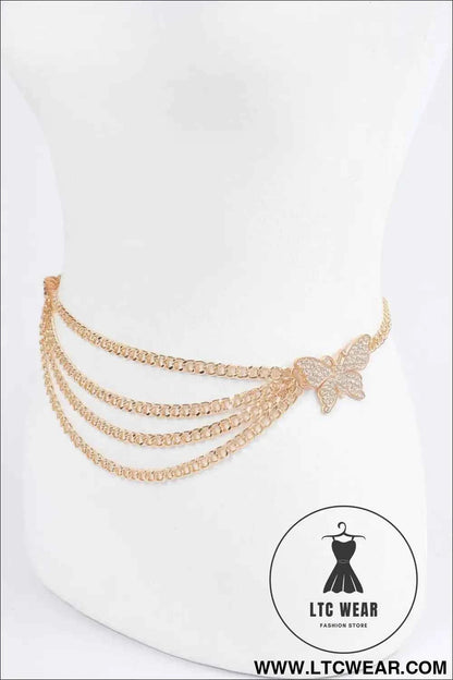 Butterfly Buckle Layered Chain Belt
