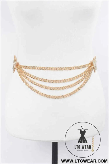 Butterfly Buckle Layered Chain Belt