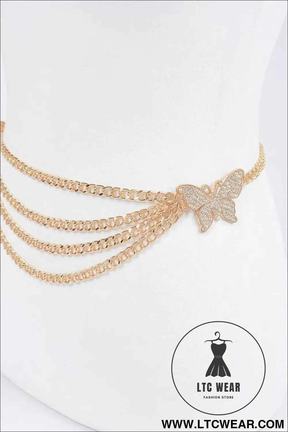 Butterfly Buckle Layered Chain Belt