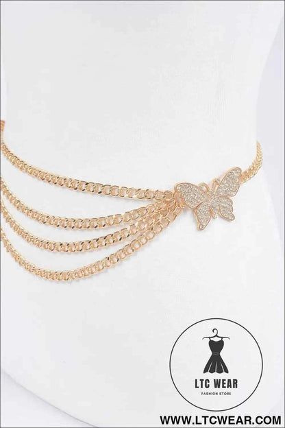 Butterfly Buckle Layered Chain Belt