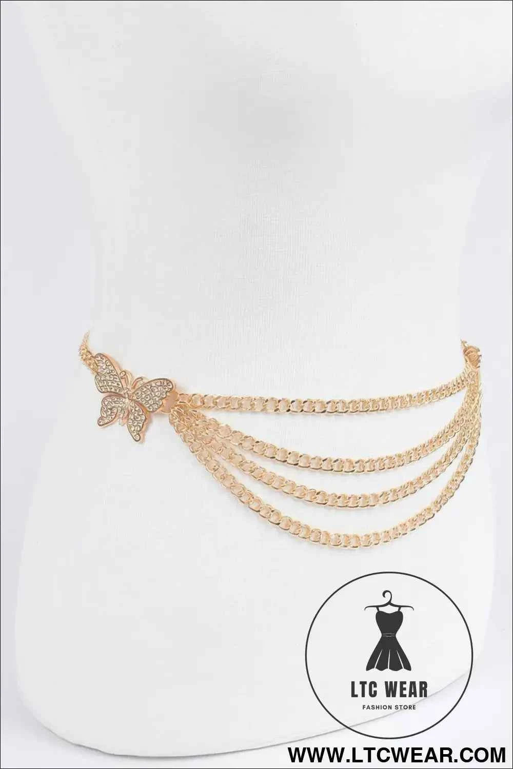 Butterfly Buckle Layered Chain Belt