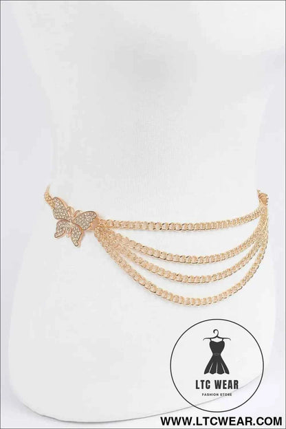 Butterfly Buckle Layered Chain Belt