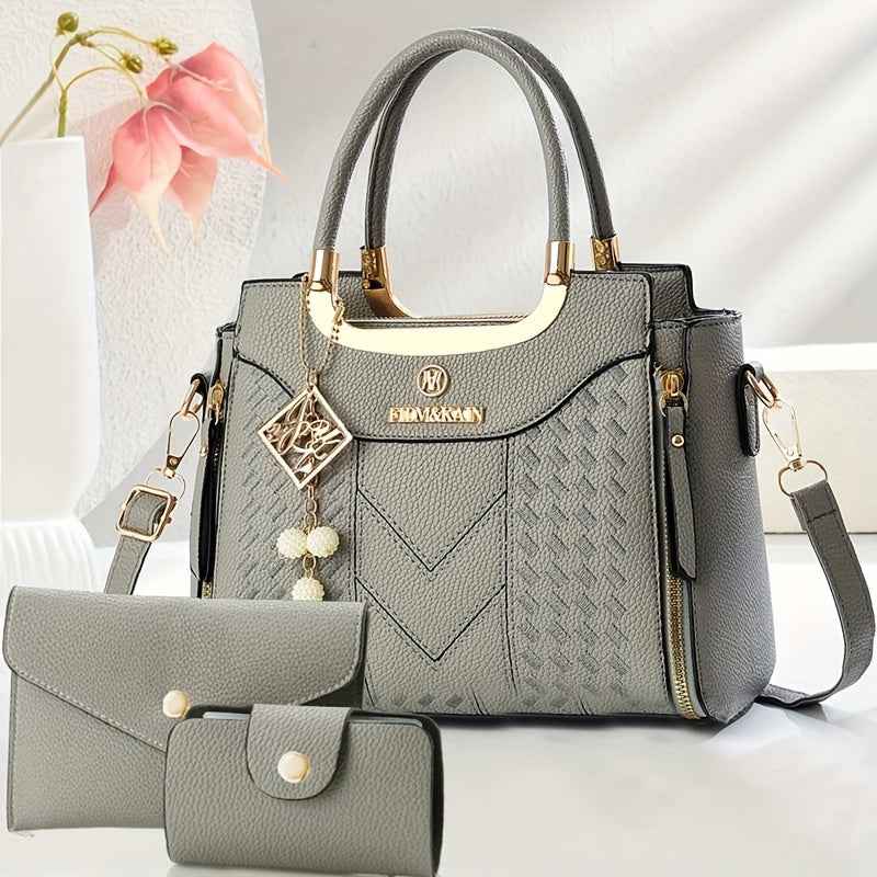 Chic Quilted Printed Tote  Crossbody Bag Set