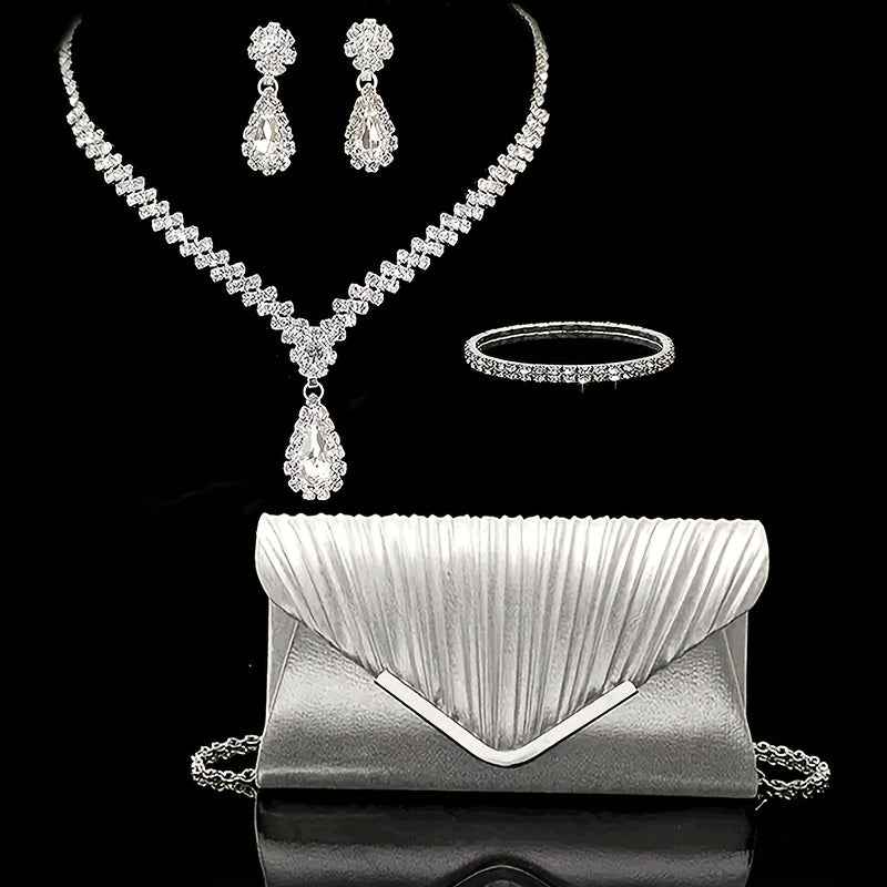 Elegant Rhinestone Set Pleated Clutch  Jewelry for Parties