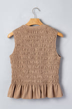 Smoke Gray Shirred Slim Fit Ruffle Hem Tank Top
