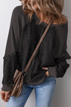 Mineral Blue Waffle Patchwork Raglan Sleeve Exposed Seam Sweatshirt