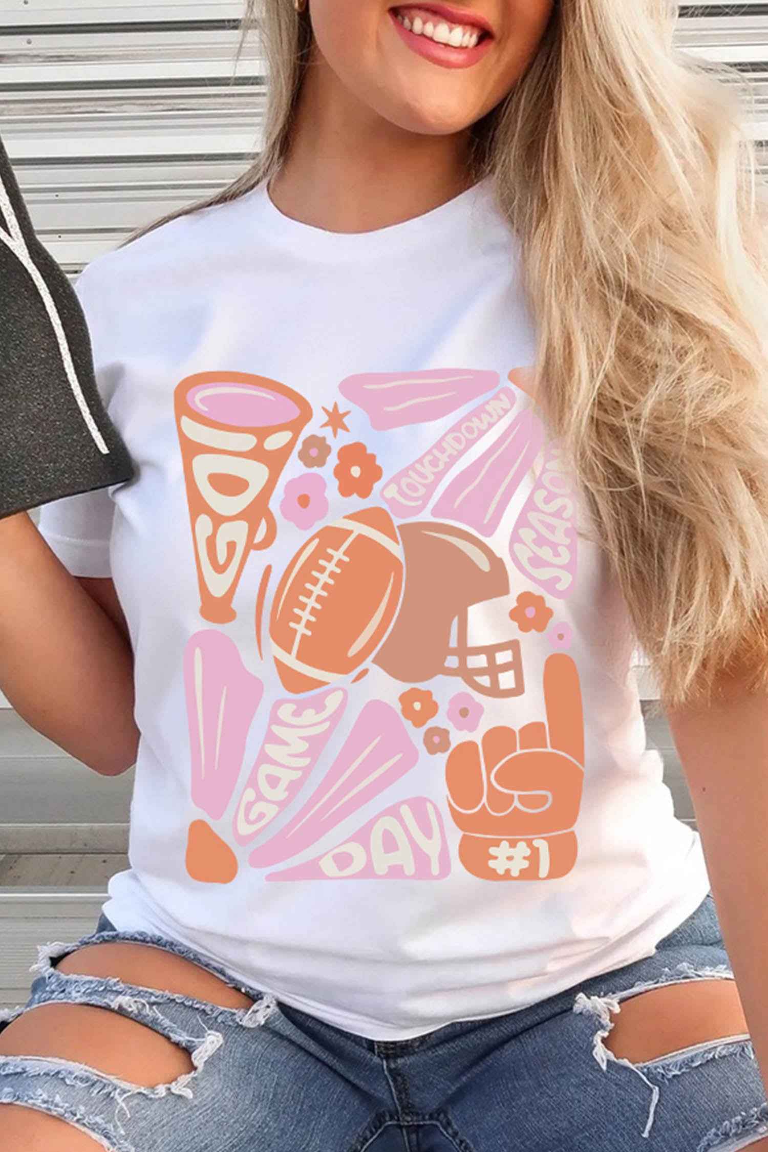 White Game Day Touchdown Season Graphic Tee