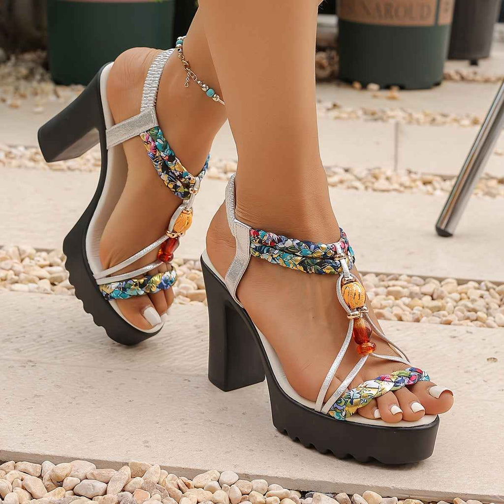 Boho Beaded Woven Summer High Heel Fashion Sandals