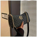 French Vintage Letter Print Underarm Bag with Chain  M Logo