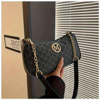 French Vintage Letter Print Underarm Bag with Chain  M Logo