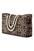 Coffee Leopard Print Rope Straps Large Travel Shopping Bag
