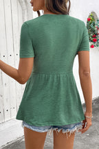 Sail Blue Twist Knot V Neck Short Sleeve Blouse