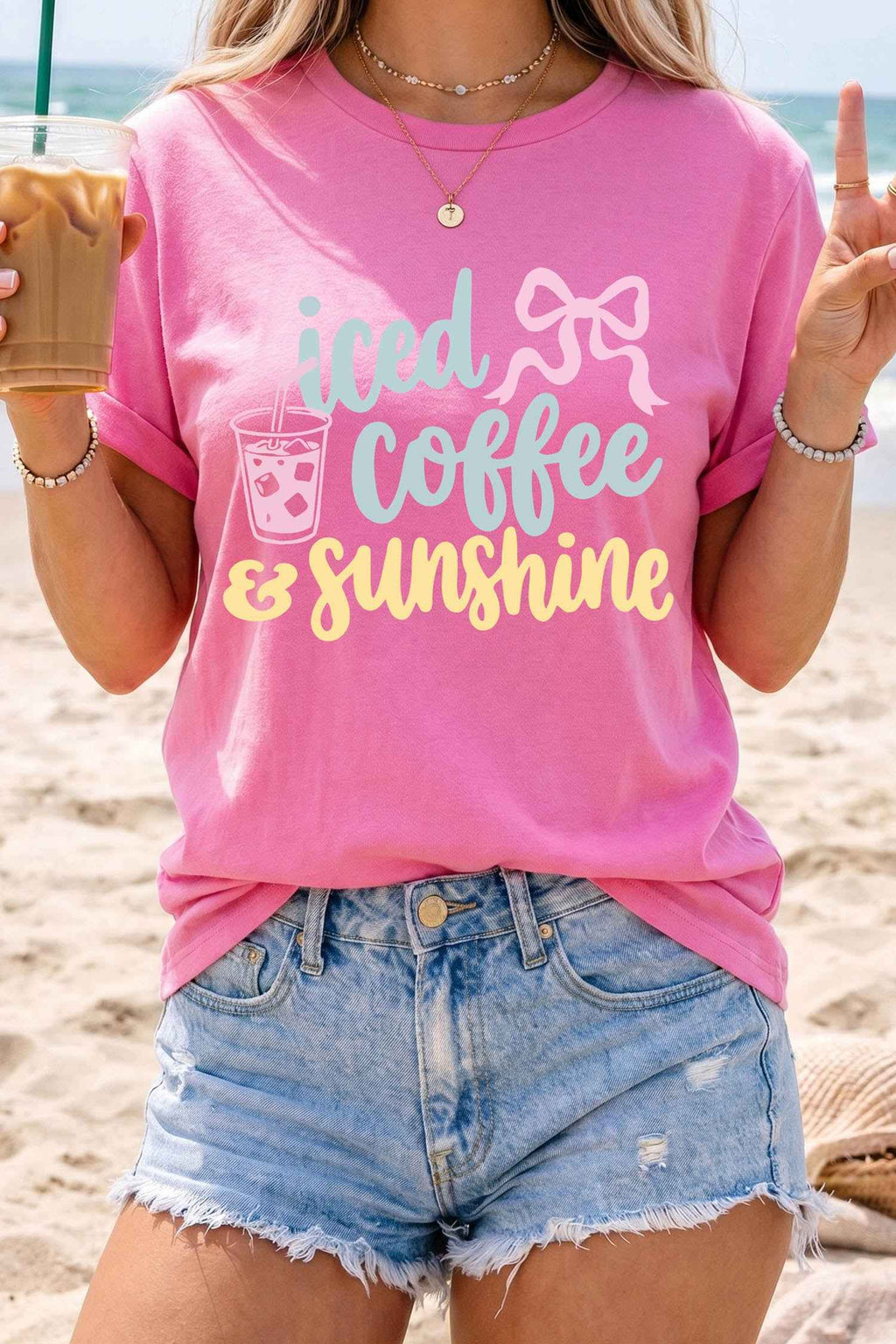 Sachet Pink Iced Coffee & Sunshine Summer Vacation Graphic Tee