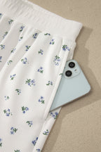 White Floral Print Half Zip Top Matching Short Set