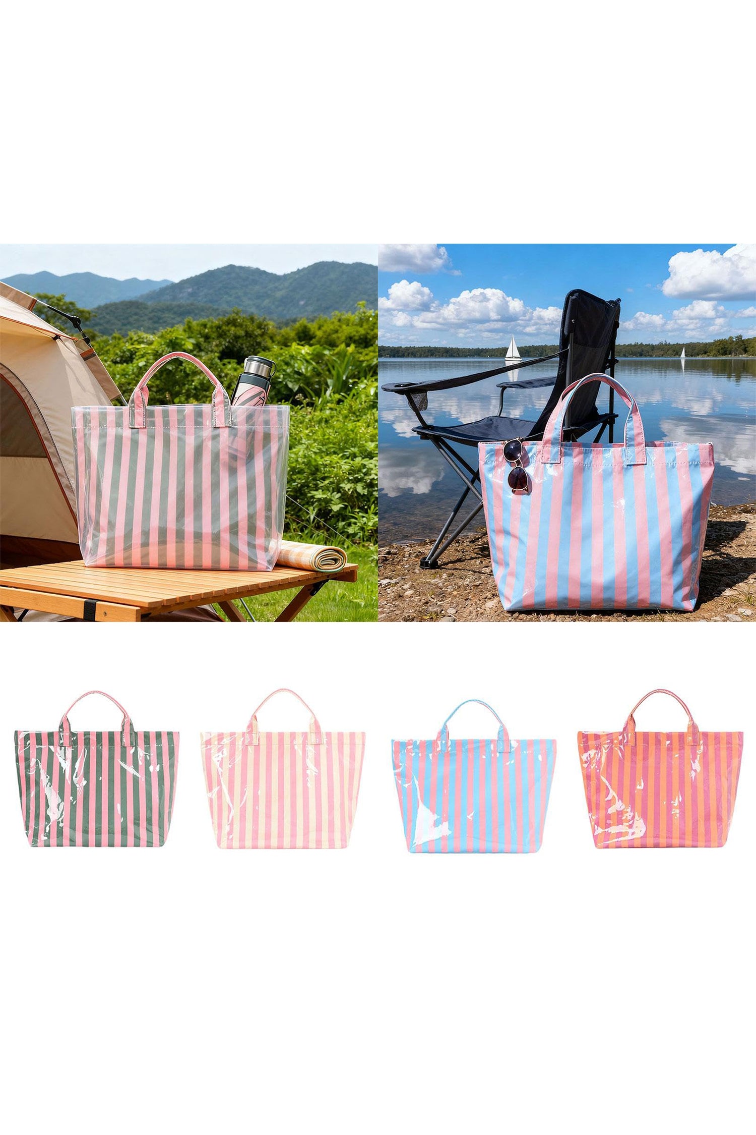 Color black Glossy Striped Vinyl Large Tote Bag