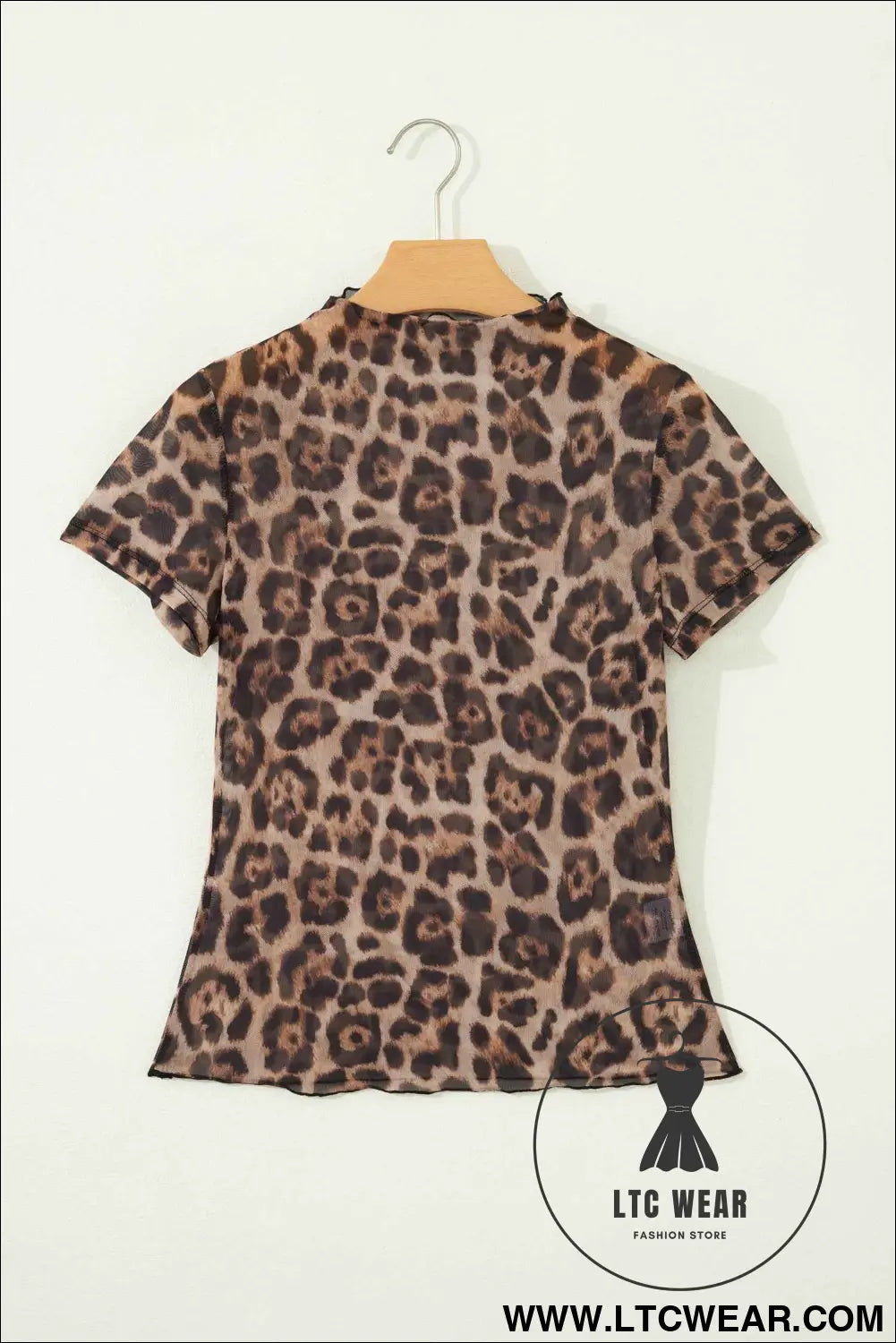 Camel Leopard Printed Mesh Short Sleeve Top