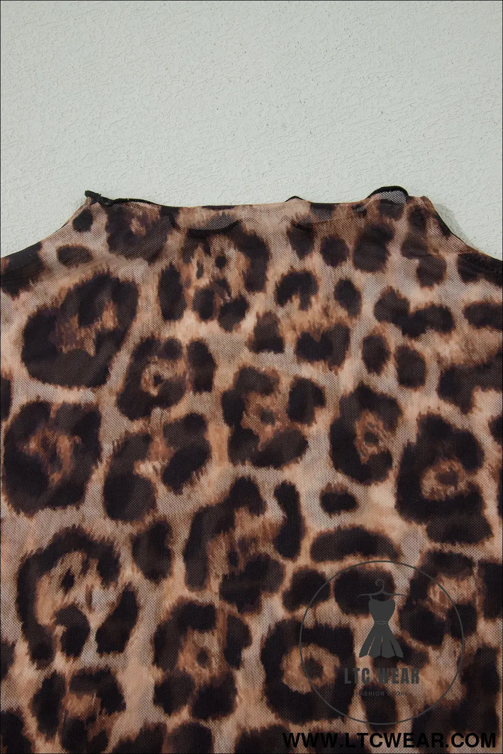 Camel Leopard Printed Mesh Short Sleeve Top - L.T.C Wear Online Fashion Store