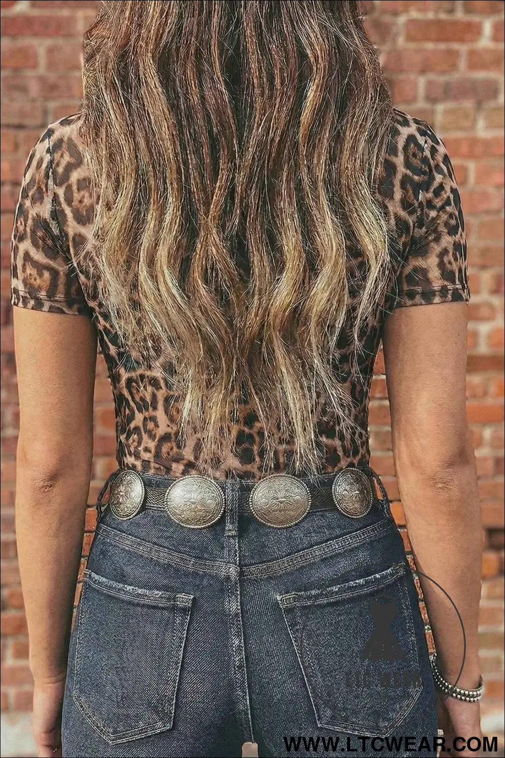 Camel Leopard Printed Mesh Short Sleeve Top