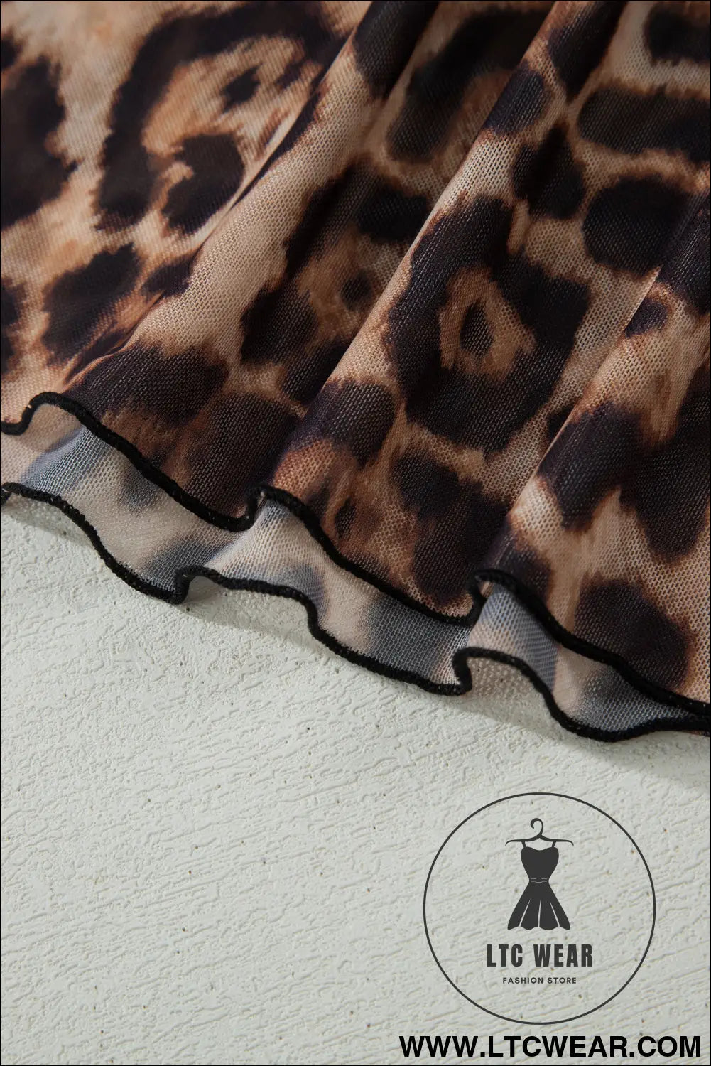 Camel Leopard Printed Mesh Short Sleeve Top - L.T.C Wear Online Fashion Store