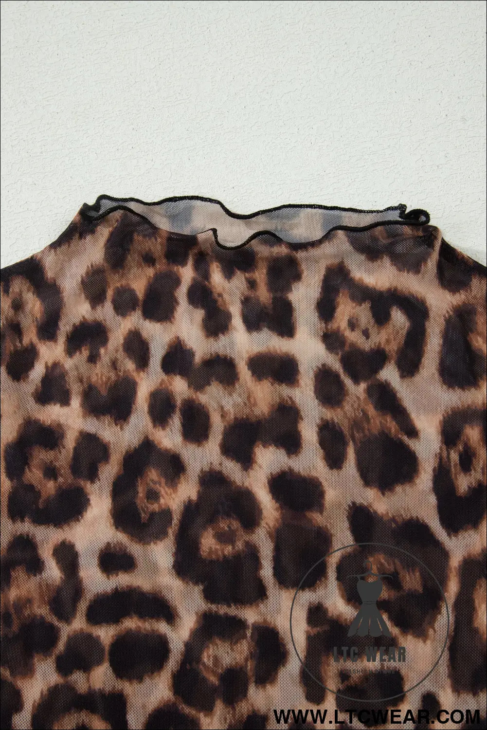 Camel Leopard Printed Mesh Short Sleeve Top - L.T.C Wear Online Fashion Store