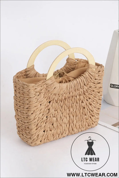 Camel retro straw woven tote bag - camel / one size / 100% straw - handbags