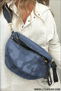 Camouflage print double zipper crossbody bag - vineyard green / one size / 95% pu + 5% alloy - crossbody bags