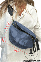 Camouflage print double zipper crossbody bag - vineyard green / one size / 95% pu + 5% alloy - crossbody bags