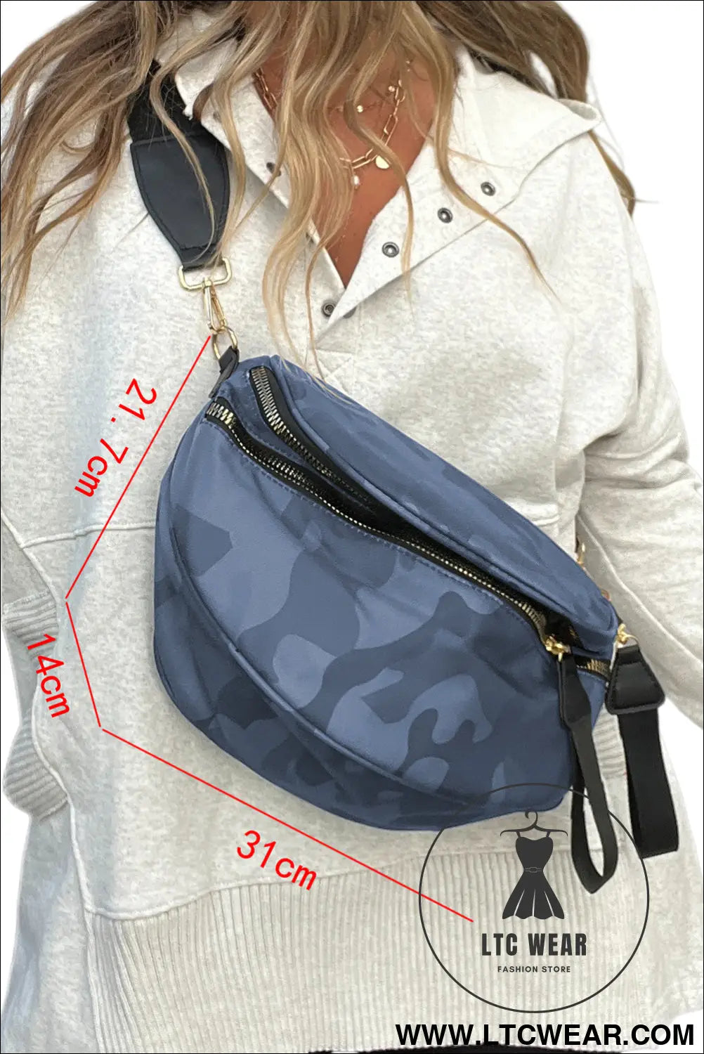 Camouflage print double zipper crossbody bag - vineyard green / one size / 95% pu + 5% alloy - crossbody bags