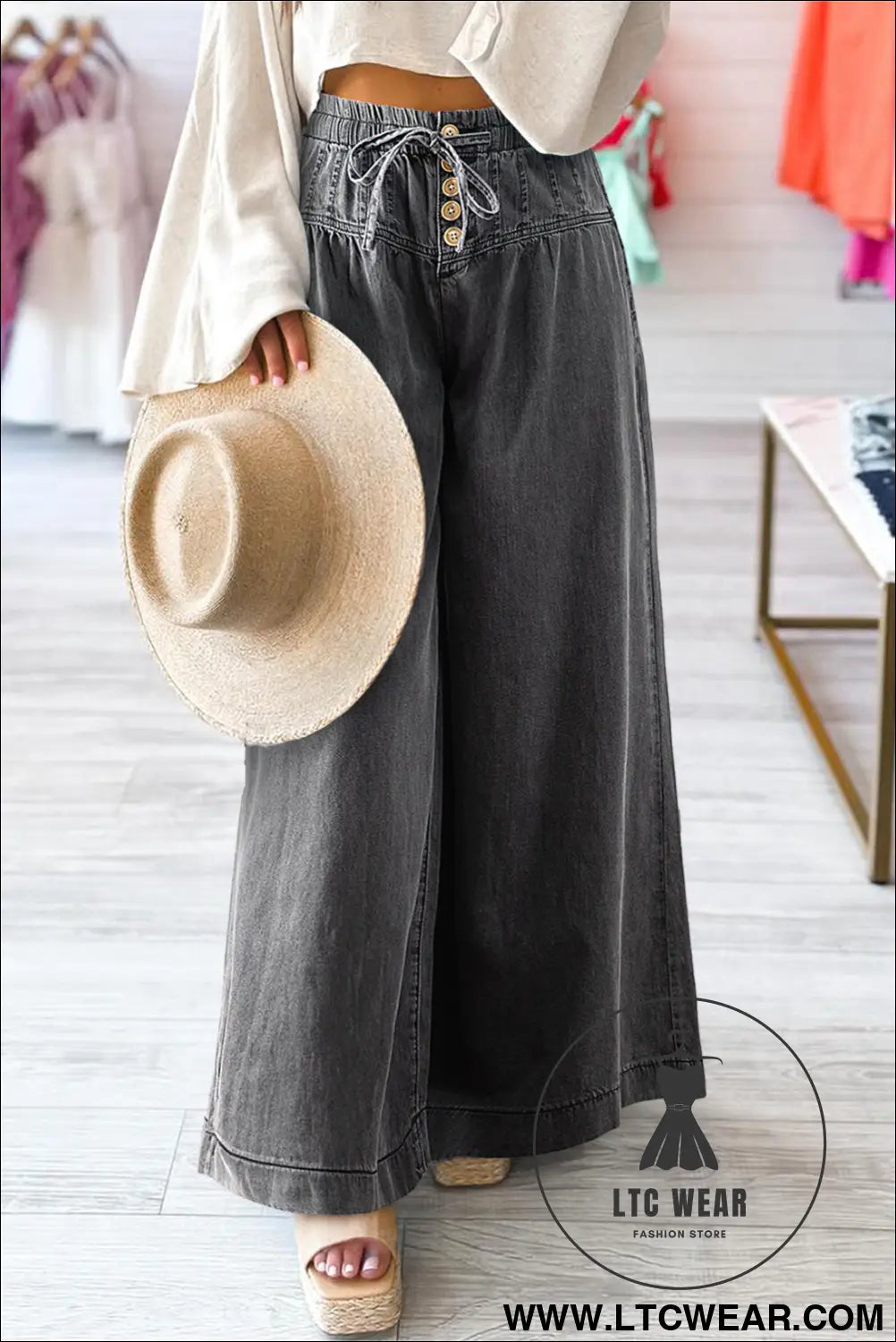 Carbon grey mineral wash button high waist wide leg jeans - carbon grey / 10 / 100% cotton - 20%