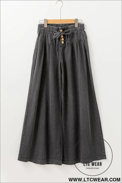 Carbon grey mineral wash button high waist wide leg jeans - 20%
