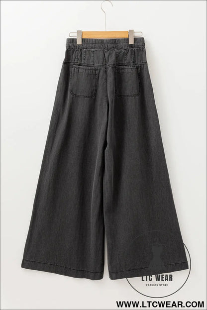 Carbon grey mineral wash button high waist wide leg jeans - 20%